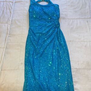 Sparkling Teal One-Shoulder Prom Dress